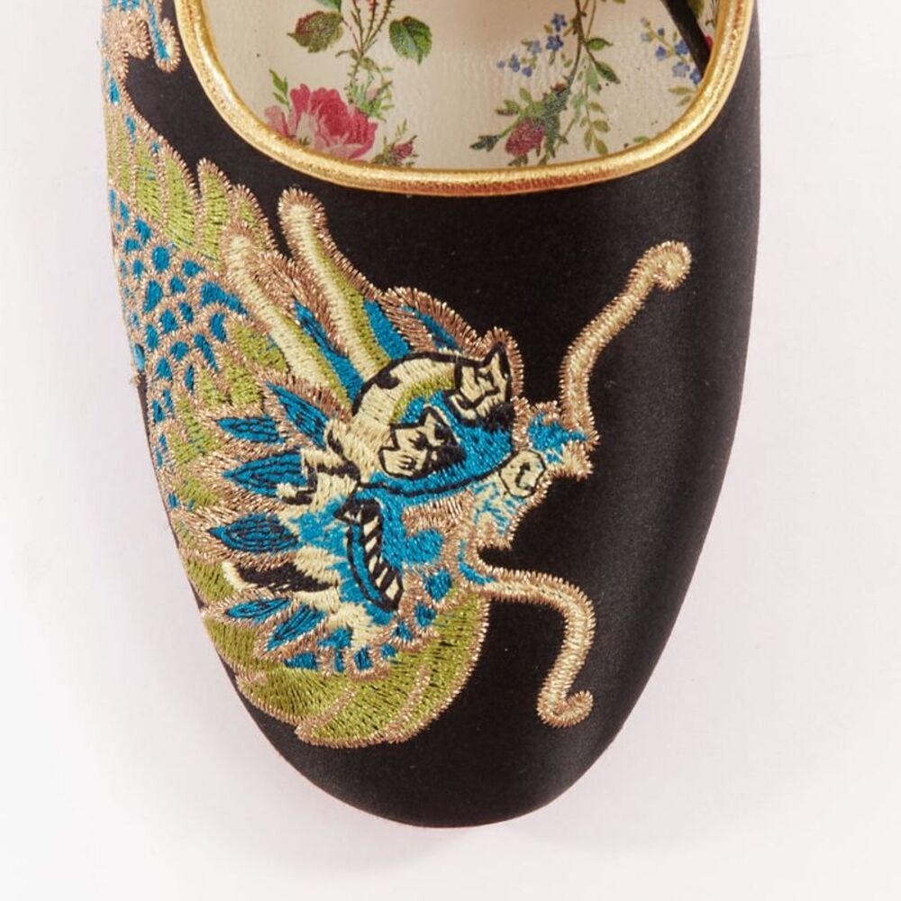 GUCCI 2017 Runway Caspar dragon embroidered spike ankle strap pump heels EU36 - Picture 6 of 8